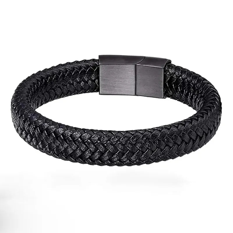 Black PU Leather Magnetic Bracelet for Men - Elegant and Mature Gift Idea