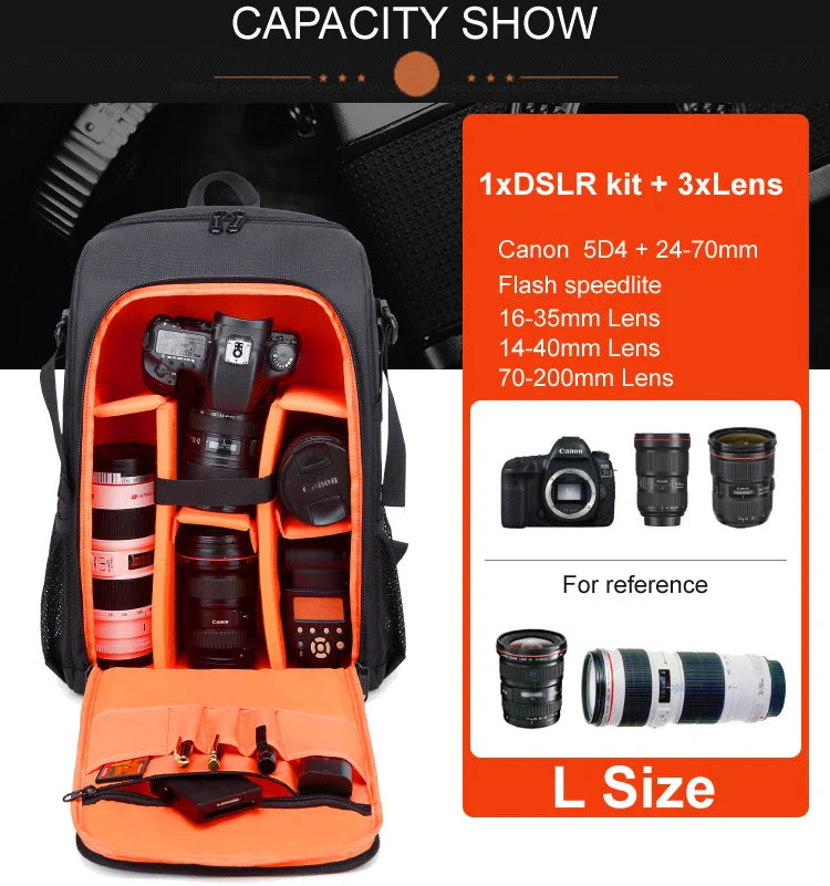 Large Waterproof Camera Backpack — DSLR & Video Tripod Bag with Rain Cover for Canon, Nikon, Sony, Pentax