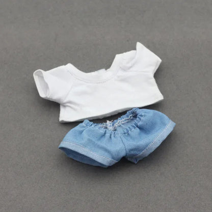 15-17cm Labubu & 10cm Cotoon Doll Clothes — Kpop EXO Idol Doll Outfit Set, T-Shirt & Denim Shorts Accessories
