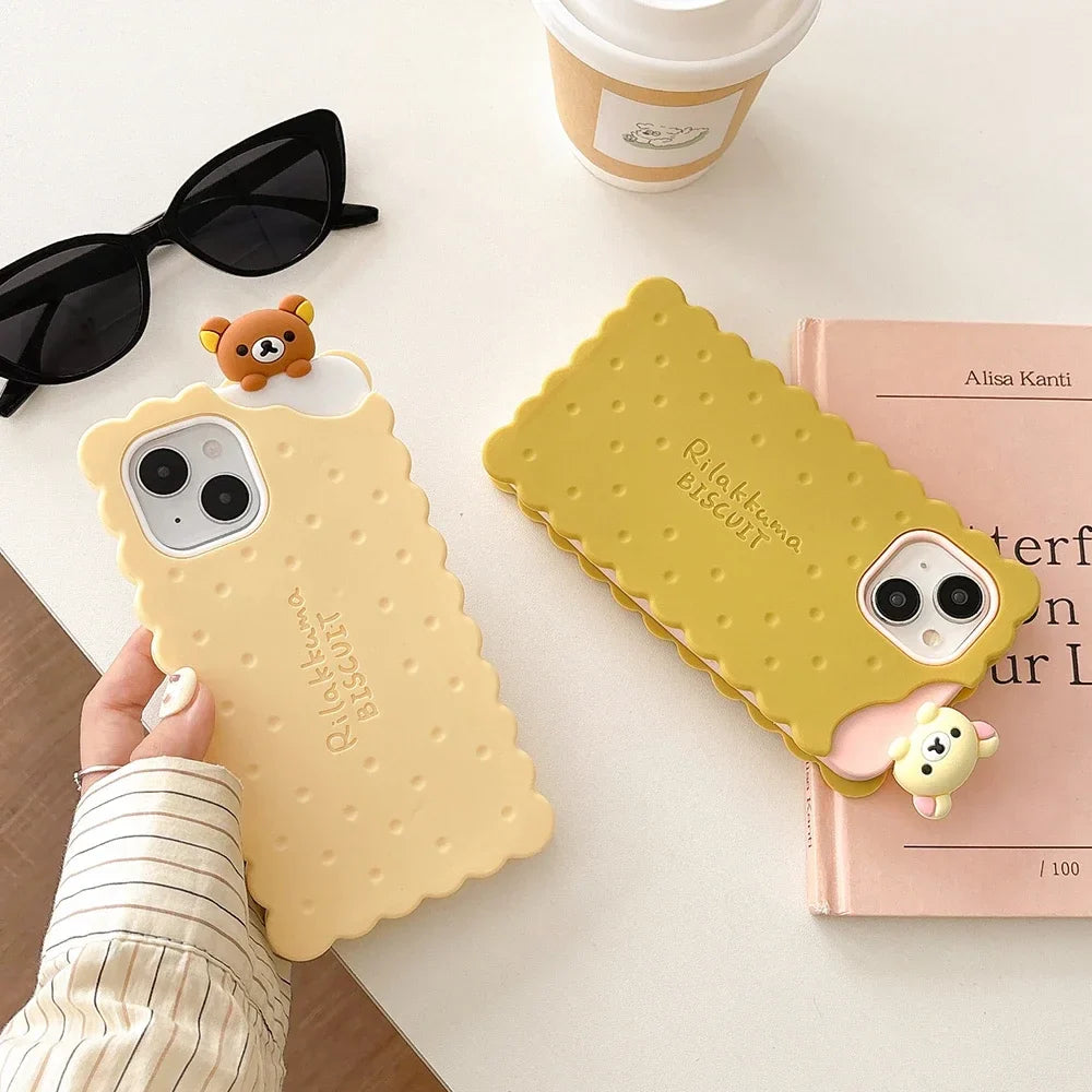 Sandwich Biscuit Tide Bear Silicone Phone Case for iPhone 16 15 14 13 12 11 Pro Max Shockproof Soft Cover