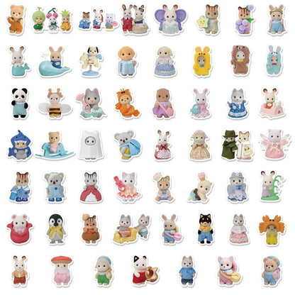55/110/165PCS Cute Cartoon Sticker Set - Calico Critters Style Notebook, Skateboard & Luggage Decorations