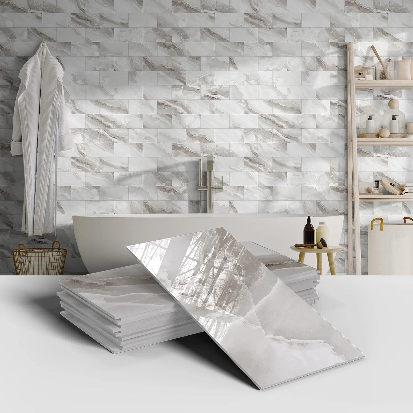 16PCS Marble Pattern Wall Stickers - Waterproof Oil-Proof PET Foam Kitchen Backsplash & Decorative Wallpaper Panels