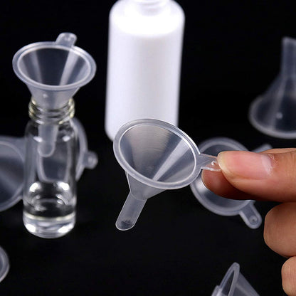 10-Piece Mini Plastic Funnels — Small Funnels for Essential Oil Bottles, Empty Lip Gloss Tubes, Perfume Bottles