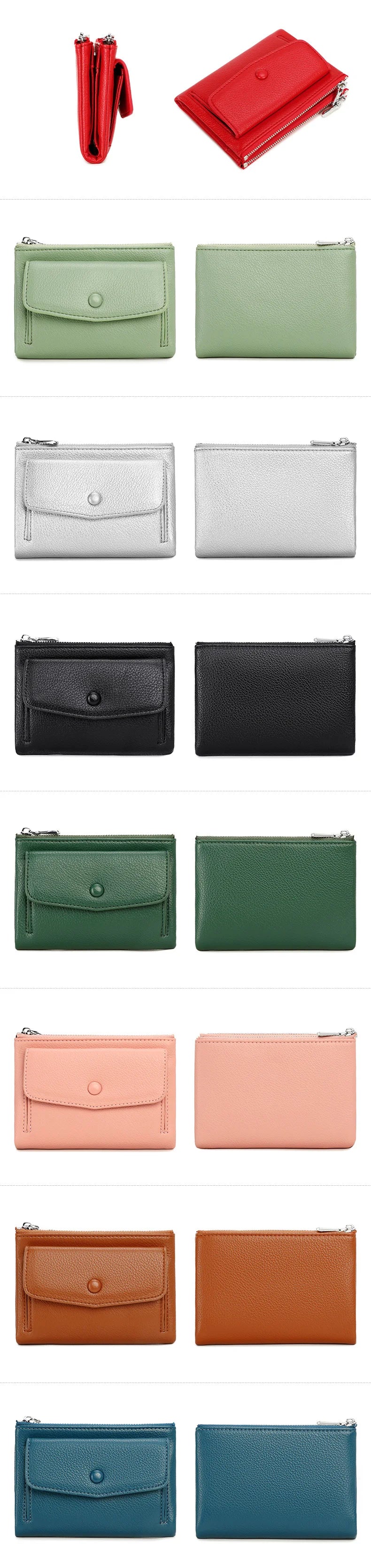 Women’s PU Leather Short Double Zipper Wallet – Simple Solid Color, Large Capacity Credit Card Holder with Coin Pocket