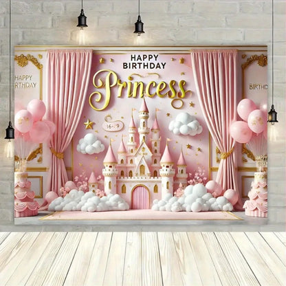 Princess Birthday Party Backdrop - Colorful Family Celebration Background Cloth