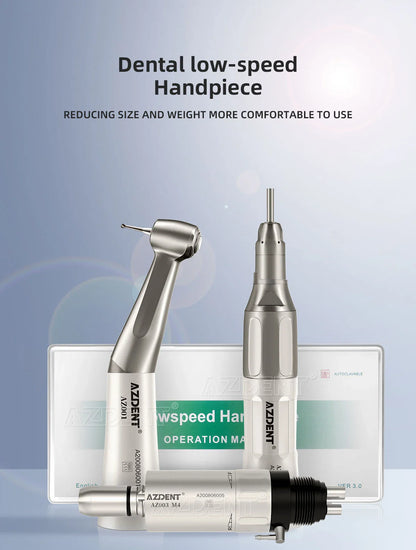 AZDENT Dental Low Speed Handpiece 1:1 Contra Angle – Push Button for ø2.35mm CA Burs, 2/4 Holes, Air Motor
