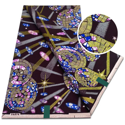 New African Grand Super Batik Fabric - Soft Real Print Glitter Gold Ankara Wax Fabric for Dresses & Sewing