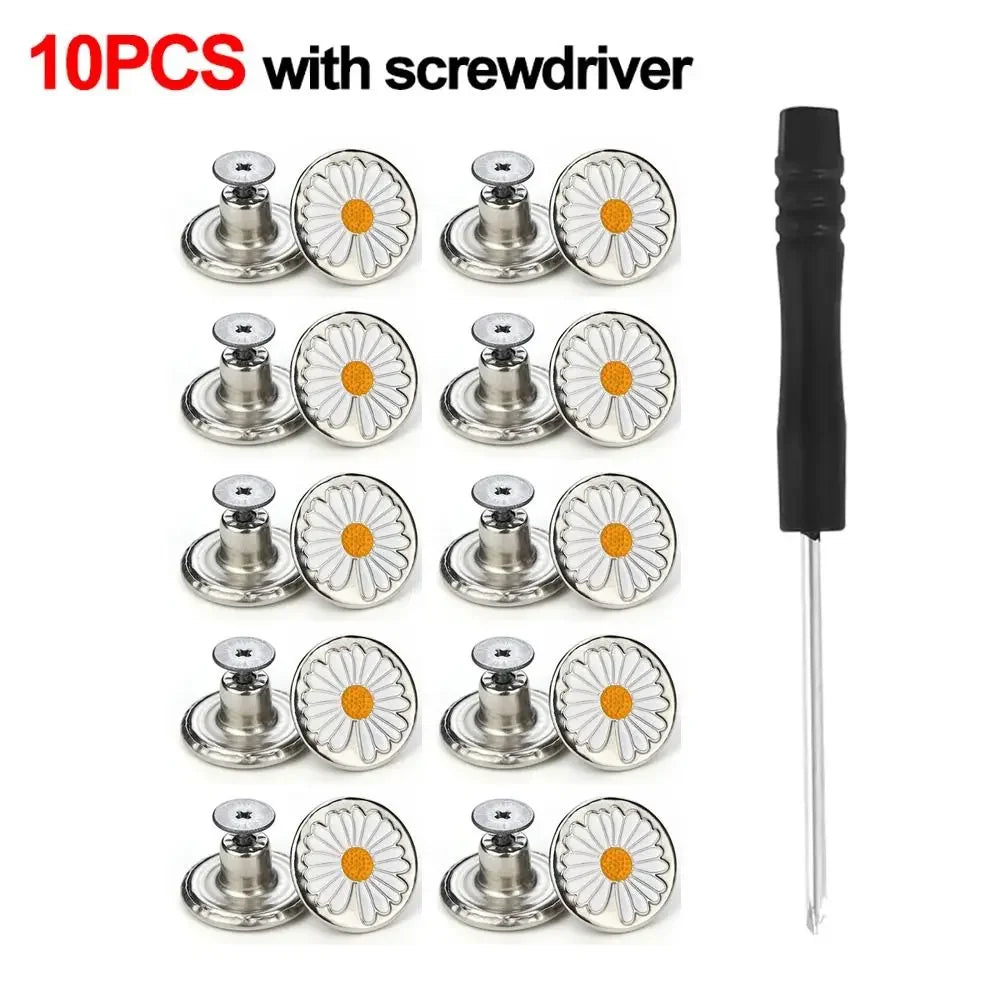10Pcs 17mm Metal Jeans Buttons – No-Sew Screw Replacement Repair Kit for Pants & Denim