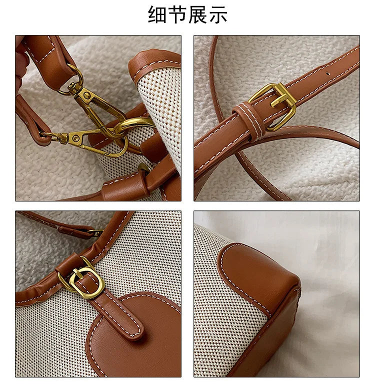 2022 New Korean Style Fashionable Portable Bucket Bag – Trendy Canvas Contrast Texture Messenger Bag