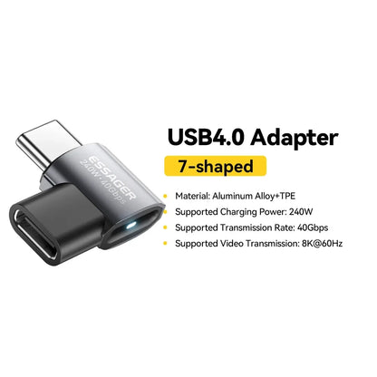 Essager USB4.0 OTG Adapter - 40Gbps 240W Fast Charging USB-C Converter with 8K 60Hz Support
