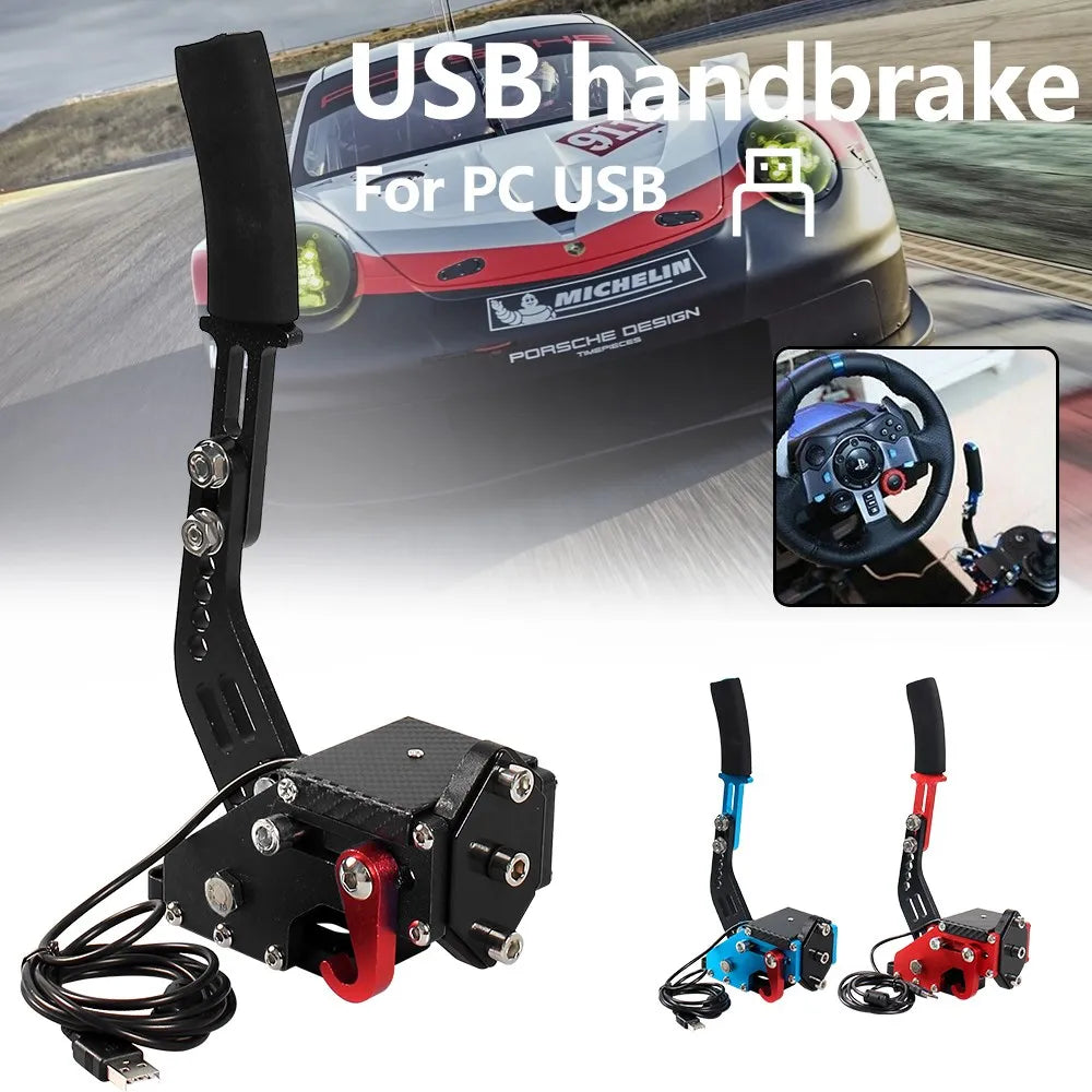 USB Handbrake for Racing Sim — Compatible with G25/27/29, T300, T500, Fanatec OSW, Dirt Rally PC Games, Red/Black/Blue HB-1009