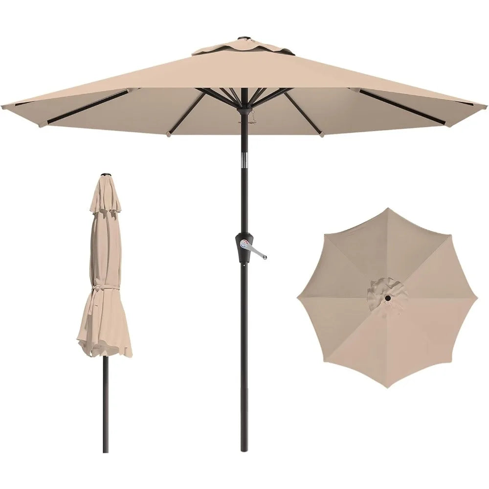 9FT Outdoor Patio Umbrella with Push-Button Tilt & Crank – 8-Rib Garden & Pool Table Sun Shade Canopy