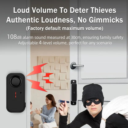 108dB Anti-Theft Door & Window Alarm Sensor – Magnetic Burglar Alert Security System for Home & Office Protection, Window Monitor Doorbell Alarm