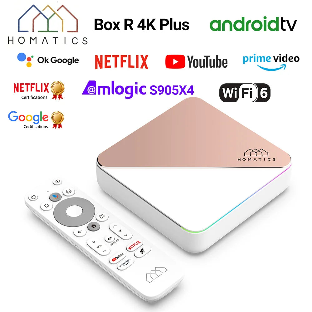 HOMATICS Box R 4K Plus TV Box - Android TV 12, Amlogic S905X4, 4GB/32GB, Netflix, DTS, Dolby Audio, WiFi6, BT5.0
