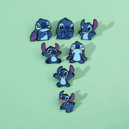 7 Pcs Lilo & Stitch Enamel Pins Set | Creative Stitch Brooches for Backpacks, Clothing & Accessories