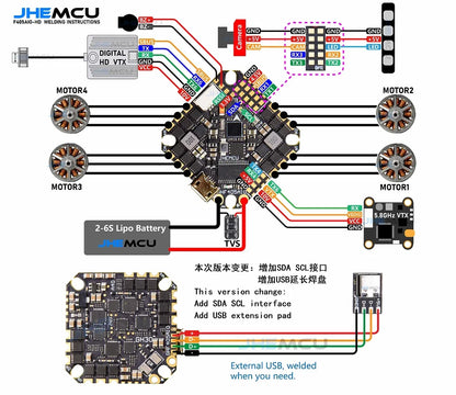 JHEMCU GHF405AIO-HD 40A Flight Controller — F405 F4 with Built-in OSD & Blheli-S ESC, 2-6S LiPo for FPV Toothpick Racing Drone