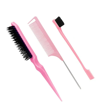 3PCS Hair Styling Comb Set – Teasing Brush, Rat Tail Comb, Edge Brush & Braid Tool for Hair Styling