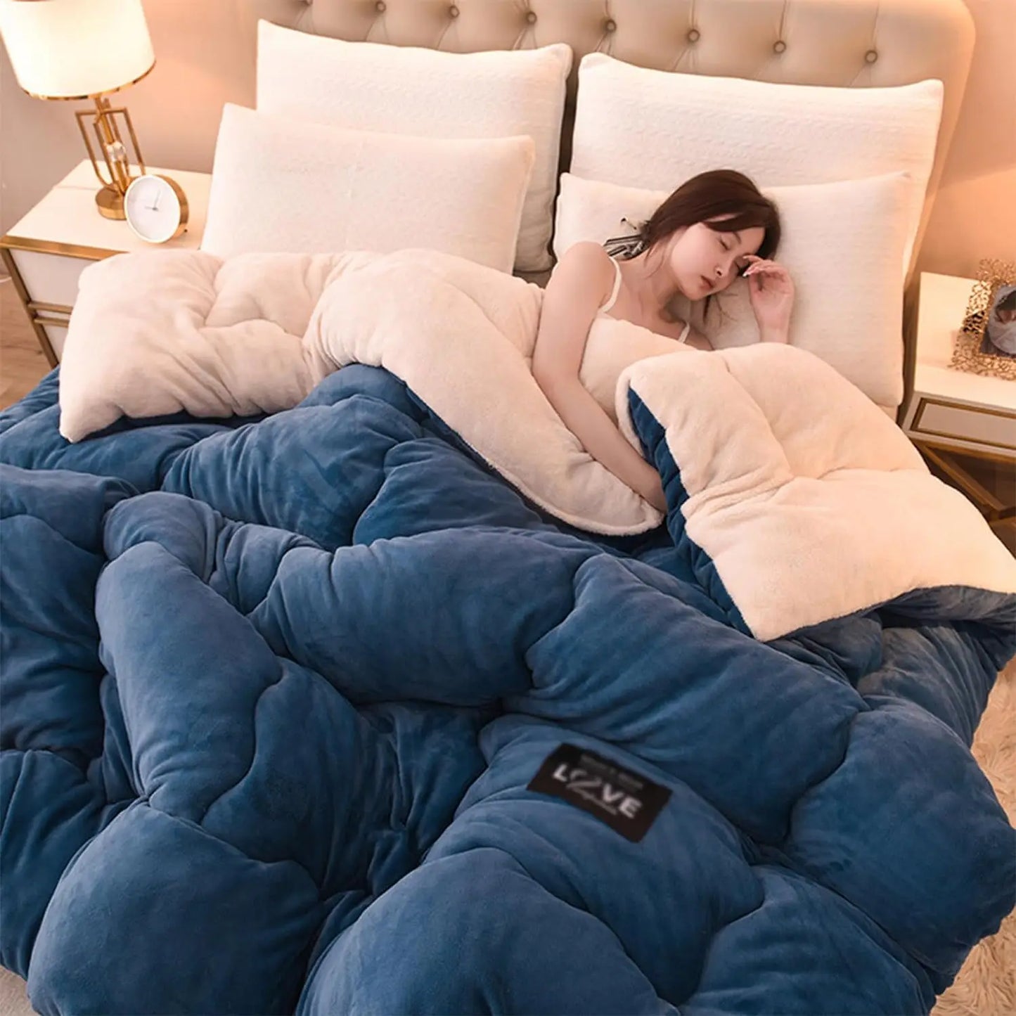 Thick Warm Flannel Fleece Comforter – Winter Bedding Quilt for Cold Nights