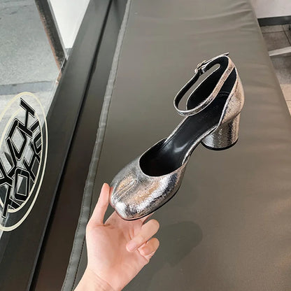 Women’s Modern Round Toe High Heel Pumps – Leather Square Split Toe Sandals & Mary Jane Heels for Spring Summer