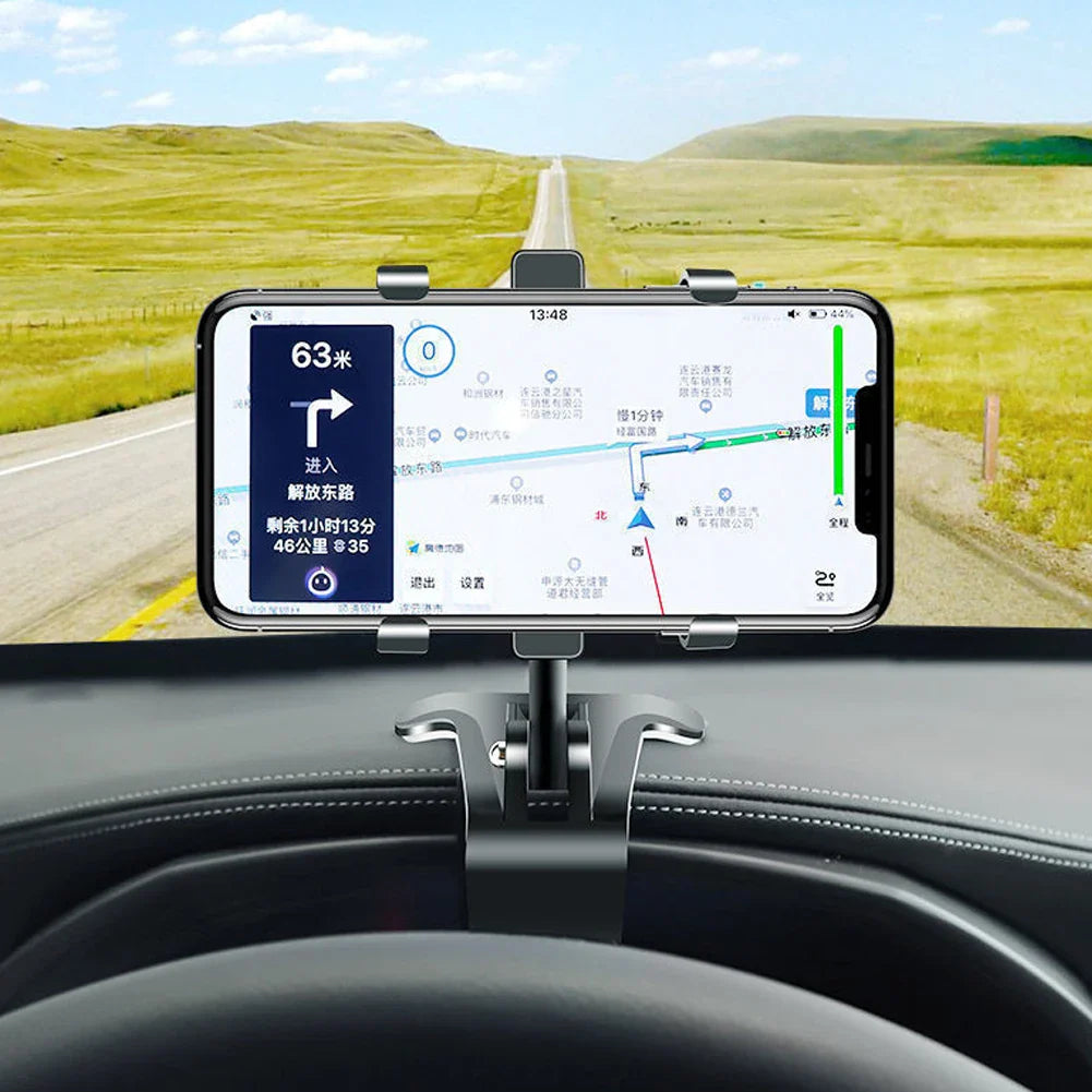 Car Dashboard Phone Holder – 360° Rotating Auto Grip Bracket, Foldable Rearview Mirror Navigation Mount