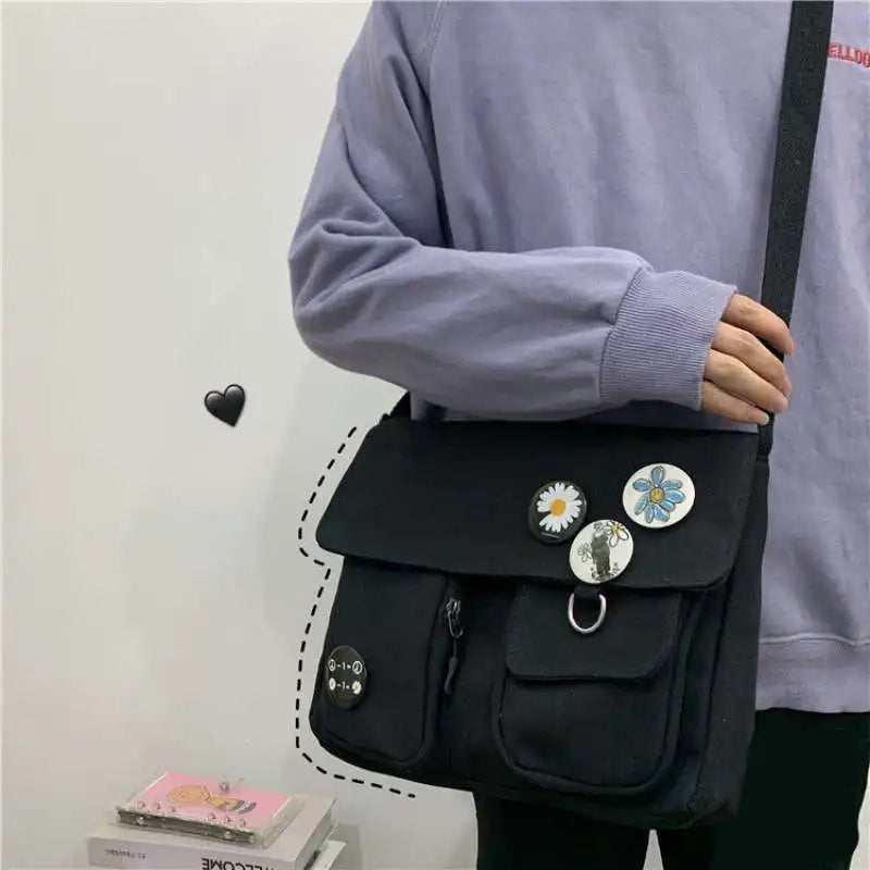 Cute Canvas Handbag for Women | Wild Student Shoulder Bag and Japanese Harajuku Crossbody Pouch | Fashionable Bolsas for Girls