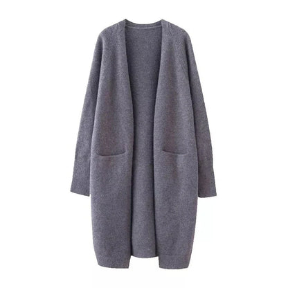 Women’s Solid Color Loose Thick Warm Sweater Cardigan – V Neck Knitted Coat with Pockets, Casual Spring/Autumn Tops C-124