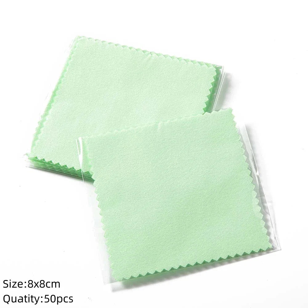 50pcs 8x8cm Silver Polish Cloths – Individually Wrapped Soft Cleaning Wipes for Jewelry & Tools