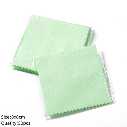 50pcs 8x8cm Silver Polish Cloths – Individually Wrapped Soft Cleaning Wipes for Jewelry & Tools
