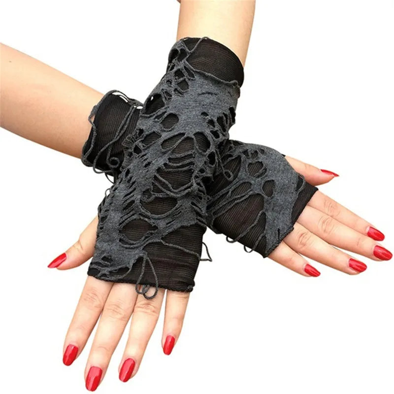 Unisex Gothic Black Fingerless Gloves - Long Festival Mittens for Men and Women, Perfect for Clubwear, Dance and Cosplay