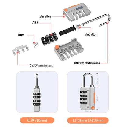 New Concept 4-Digit Combination Lock – Anti-Theft Zinc Alloy Padlock for Travel Luggage & Suitcases