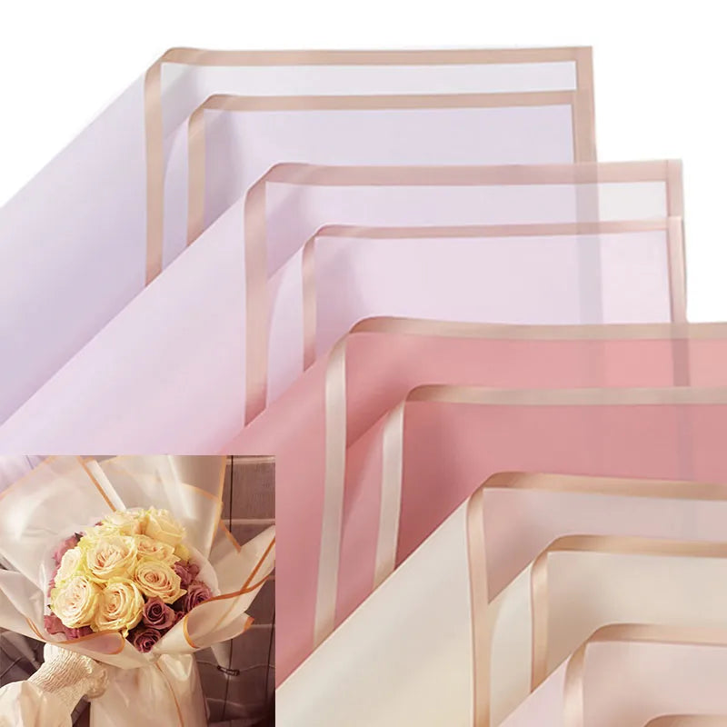 5pcs/Pack Golden Border Rose Flower Wrapping Paper - Korean Style Half-Transparent Gift Packing Material for Florist Bouquets
