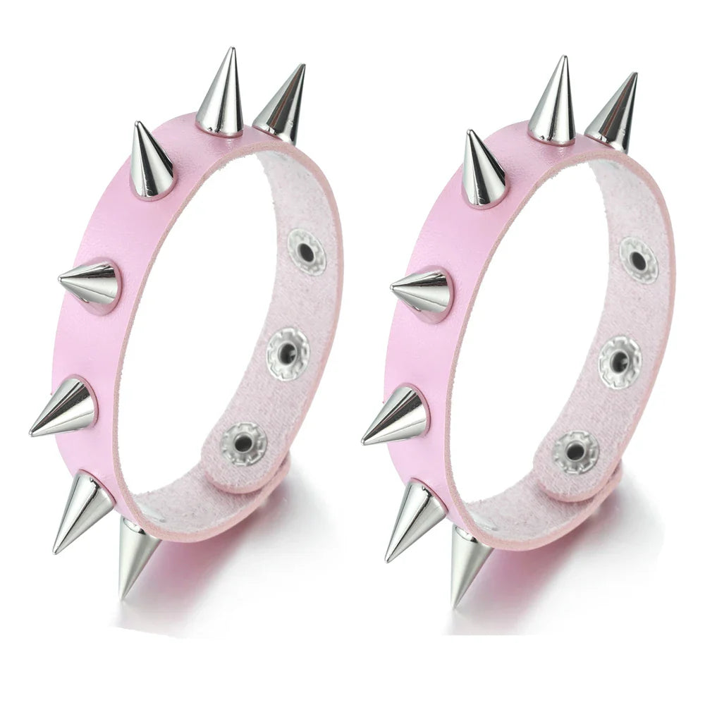 Spiked Black PU Leather Bracelet Set – Punk Rock Metal Wristband for Men, Goth Bangle Accessories