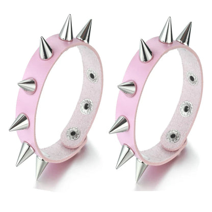 Spiked Black PU Leather Bracelet Set – Punk Rock Metal Wristband for Men, Goth Bangle Accessories
