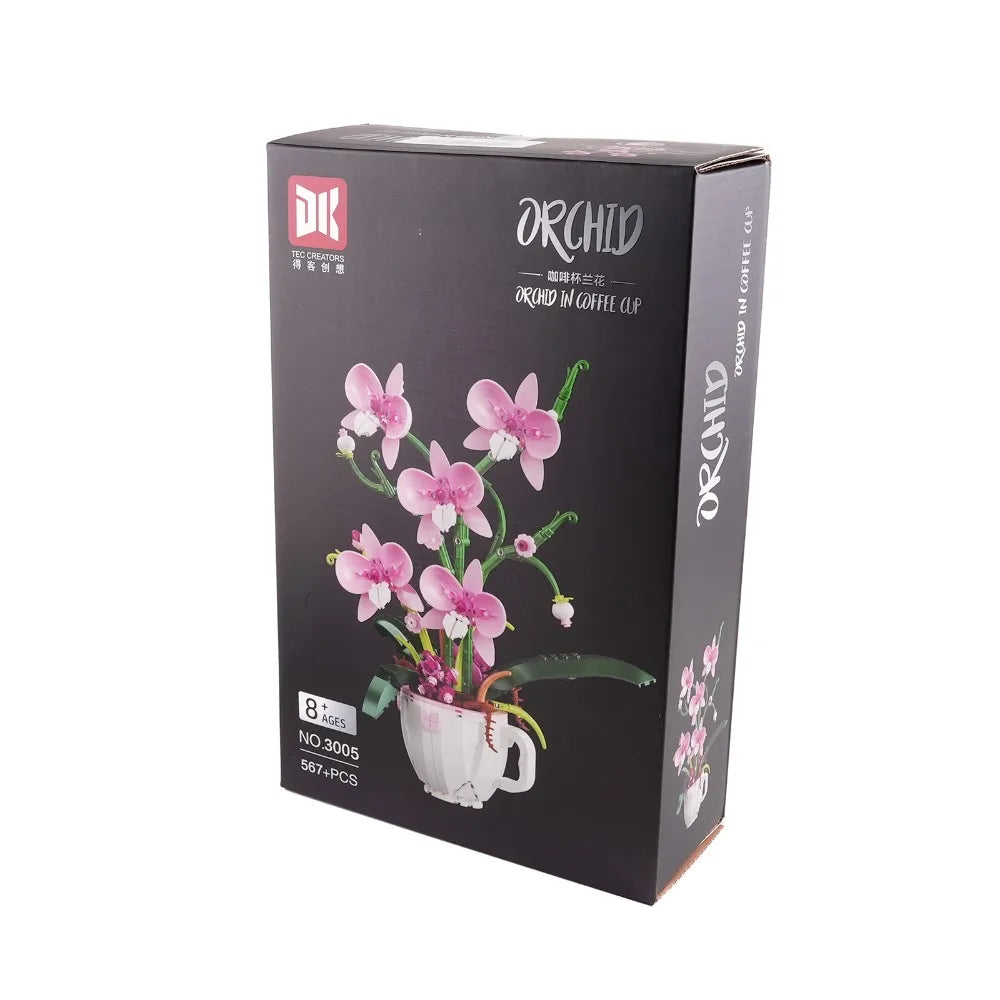 MOC Pink Orchid Flower Bouquet Building Block Kit – DIY Bonsai Plant Model for Romantic Home Decor, Creative Gift for Teens & Adults