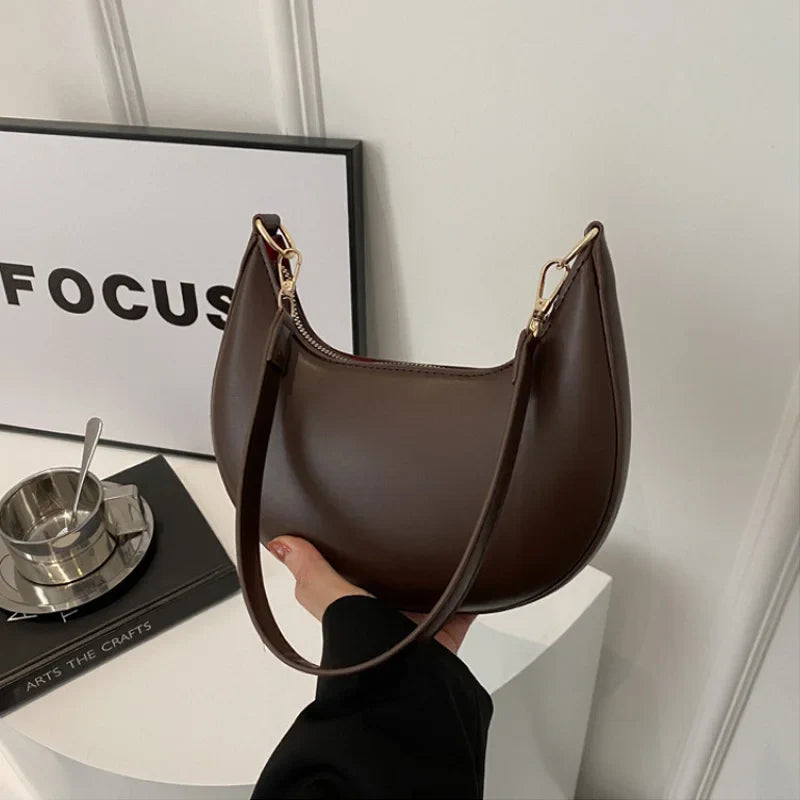 Women’s Moon-Shaped Shoulder Bag – Luxury High-End Baseball Style Elegant Crossbody Handbag Fashionable Lady Purse