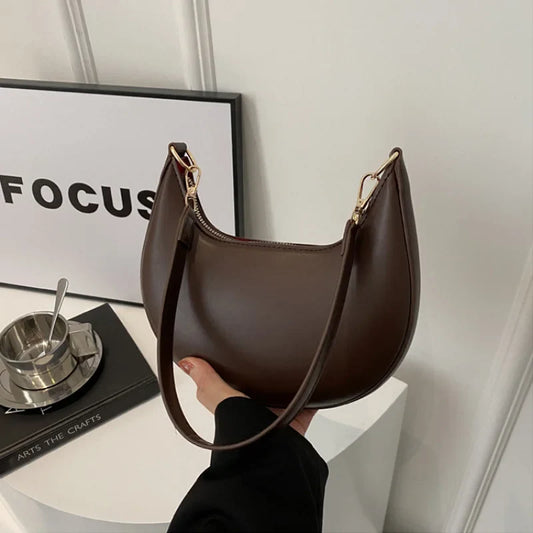Women’s Moon-Shaped Shoulder Bag – Luxury High-End Baseball Style Elegant Crossbody Handbag Fashionable Lady Purse
