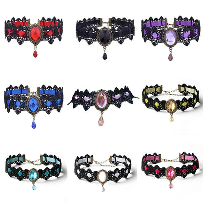 10-Style Bohemian Lace Necklaces for Women – Gothic Punk Choker Jewelry, Red, Blue & Black, Fashion Gift
