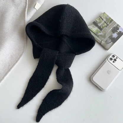 Women’s Warm Hooded Knitted Hat – Autumn Winter Ear Protection Balaclava, Versatile Windproof Ski Beanie with Scarf