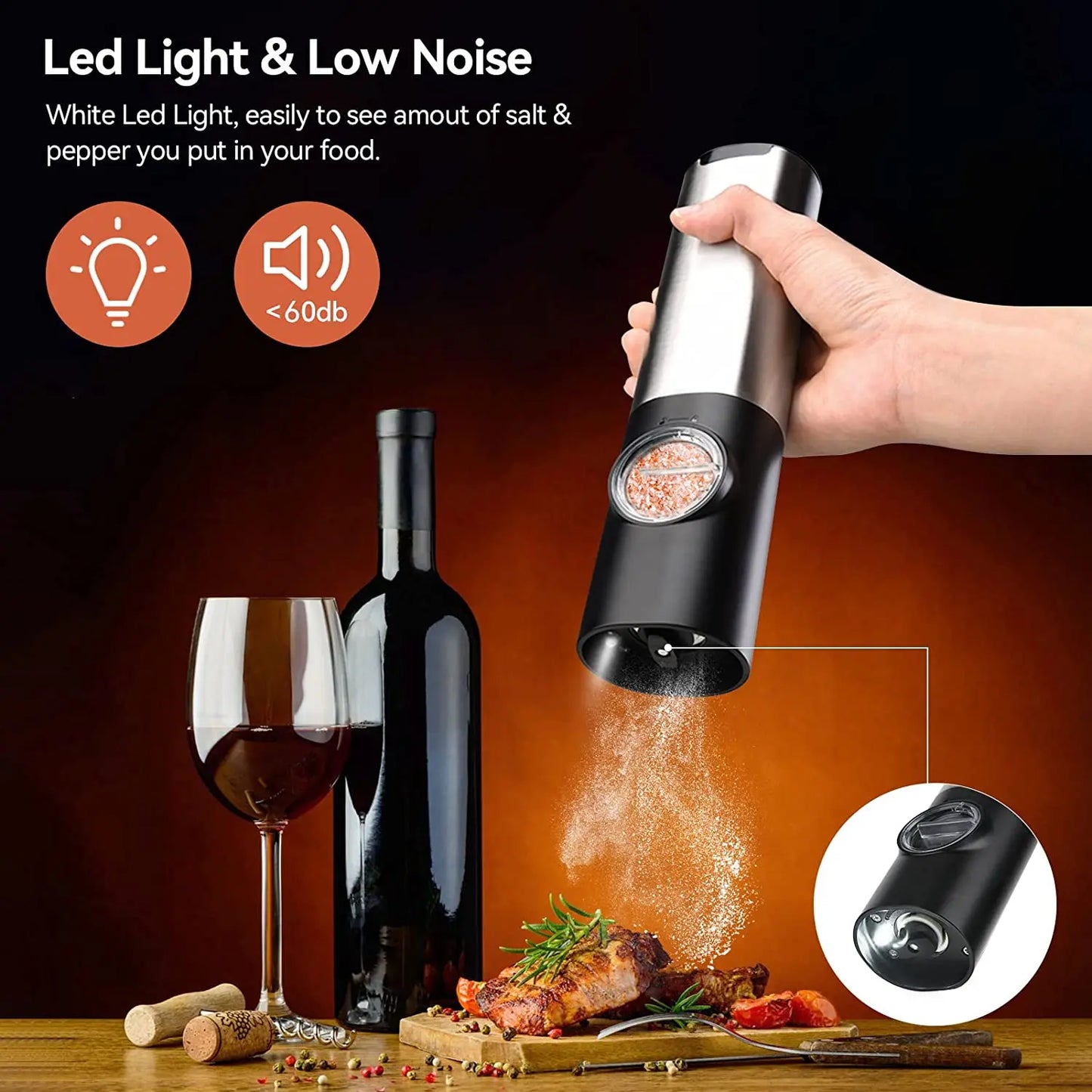 USB Rechargeable Electric Salt and Pepper Grinder: Adjustable Coarseness, Refillable Mill - Battery Powered Kitchen Gadget