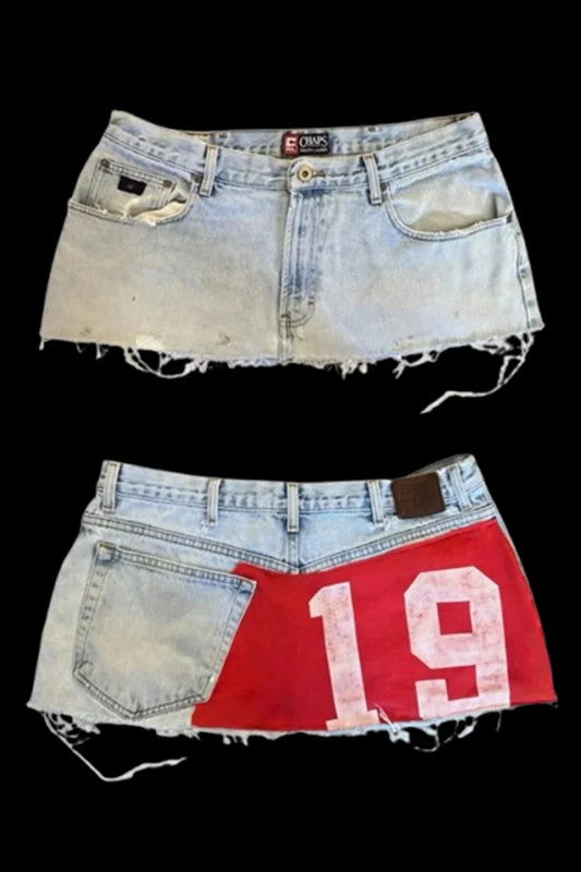 Y2K High-Waist Appliqué Denim Mini Skirt — Women's Goth Harajuku Streetwear