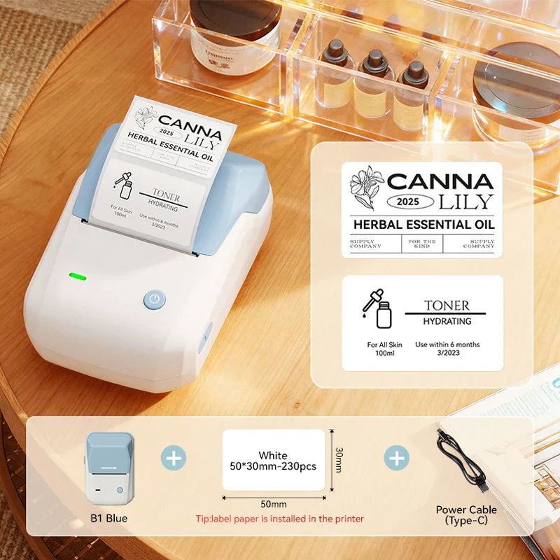NIIMBOT B1 Portable 2-Inch Thermal Label Printer with Adhesive Tapes Bluetooth Mini Sticker Maker for Smartphone & PC