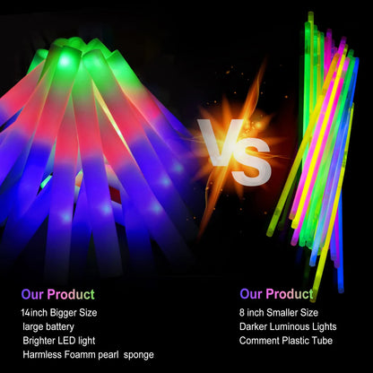 400-30PCS LED Foam Glow Sticks – 3 Modes Party Supplies for Weddings, Birthdays, Concerts, Halloween & Christmas