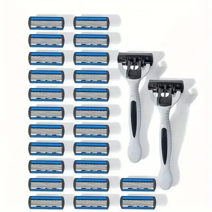Men’s Manual Safety Razor – 6-Layer Stainless Steel Hair Removal Knife with Replaceable Razor Head and Tools