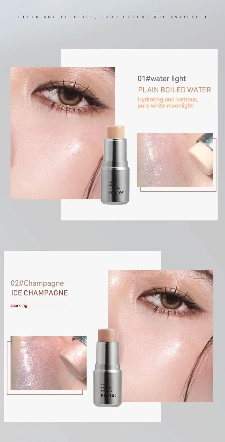 KAXIER High Gloss Stick Highlighter Blush — Waterproof Shimmer Face Contour Illuminator & Brightening Rouge