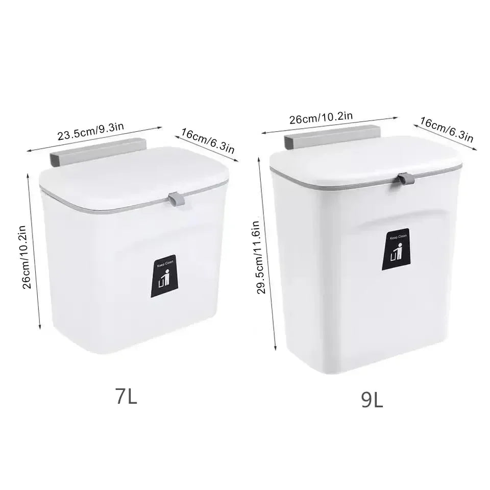 Wall-Mounted Kitchen and Bathroom Garbage Bin with Lid - Available in 7L and 9L Sizes, Ideal for Storage and Waste Management