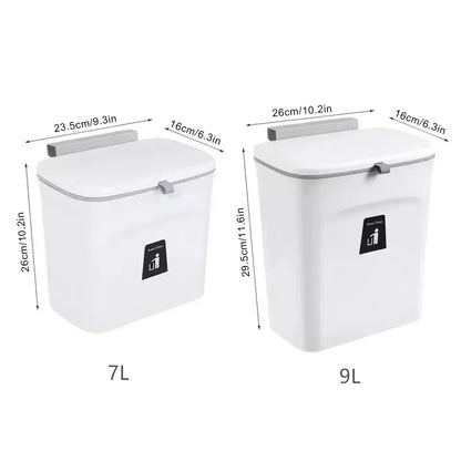 Wall-Mounted Kitchen and Bathroom Garbage Bin with Lid - Available in 7L and 9L Sizes, Ideal for Storage and Waste Management