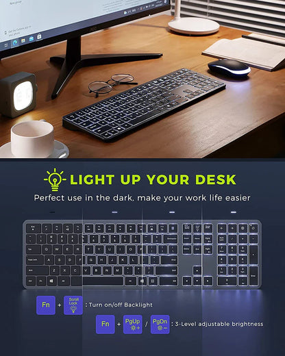 Wireless Backlit Keyboard and Mouse Combo – 2.4G USB Rechargeable Silent Full-Size Slim Set