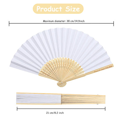 50-100 Personalized Engraved Folding Silk Hand Fans with Gift Bag - Custom Wedding Fans, Elegant Decorations