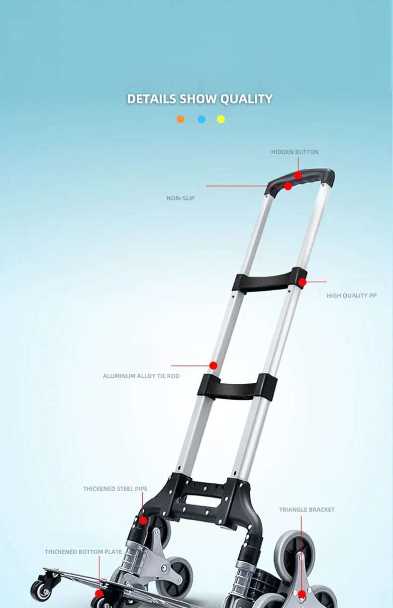 GIANXI Folding Shopping Cart with Wheels – Portable Aluminum Alloy Trolley for Outdoor & Stair Climbing