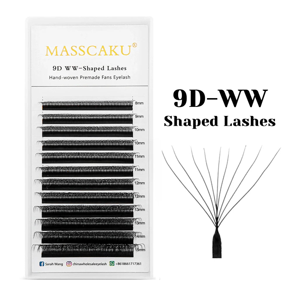 MASSCAKU 12 Lines Premium Mink 3D–6D W Shape Pre-Made Lash Extensions – Soft Natural False Eyelash Extension Supplies